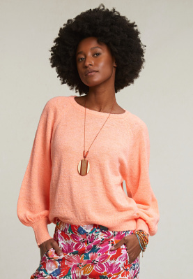 Pull doux col rond manches bouffantes orange