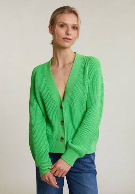 Green buttoned V-neck cardigan long sleeves