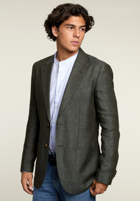 Linen blazer applied pockets khaki