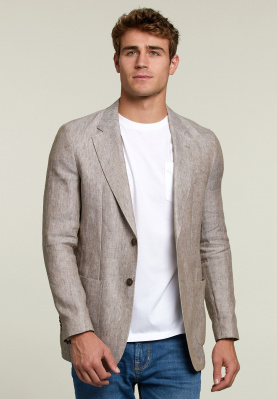 Linen blazer applied pockets brown