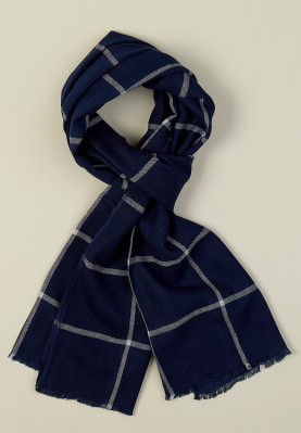 Cotton checked scarf navy