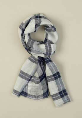 Linen checked scarf natural