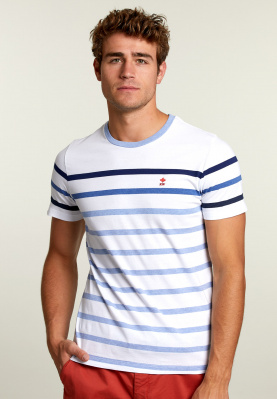 Custom fit striped t-shirt white/chambray mix