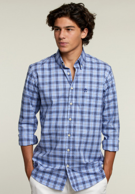 Custom fit checked shirt with chest pocket blue