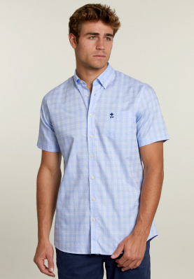 Custom fit geruit hemd met zak blauw