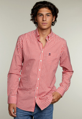 Custom fit checked shirt with chest pocket red