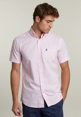 Chemise ajustée lin avec poche rose