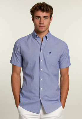 Custom fit dotted shirt with pocket blue