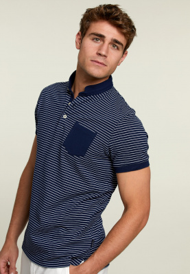 Slim fit striped cotton polo navy