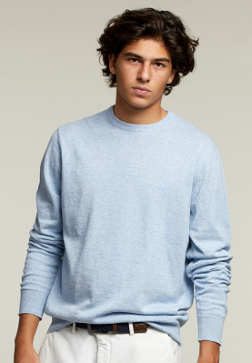 Custom fit crew neck pullover light chambray mix