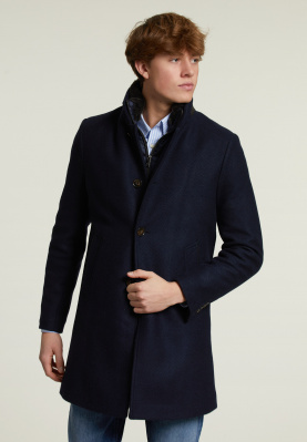 Long woolen coat fur collar blue