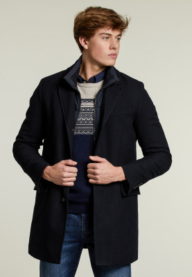 Long virgin wool coat blue