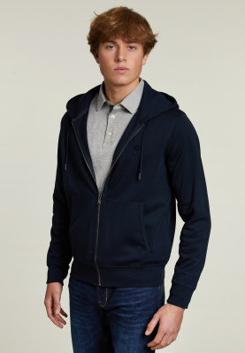Cotton hooded cardigan navy