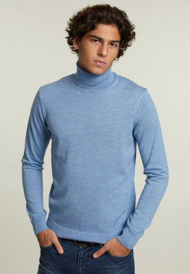 Slim fit merino roll neck sweater sky mix
