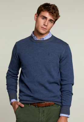 Custom fit merino sweater denim mix