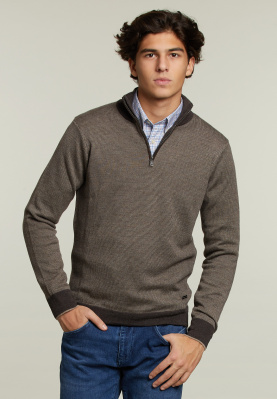 Custom fit merino sweater dark barrel mix