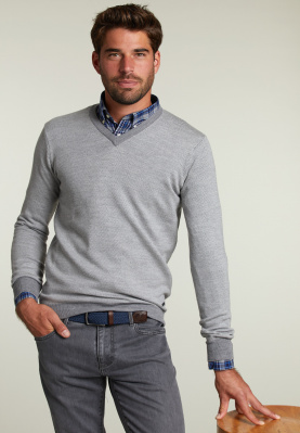 Custom fit merino V-neck sweater oxford mix