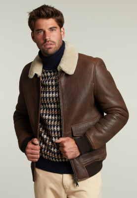 Brown leather jacket with sheepskin