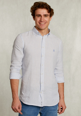Custom fit linen shirt white/misty blue