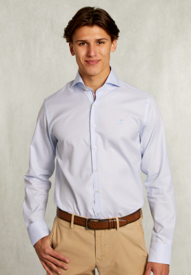 Custom fit gestipt hemd blauw/wit