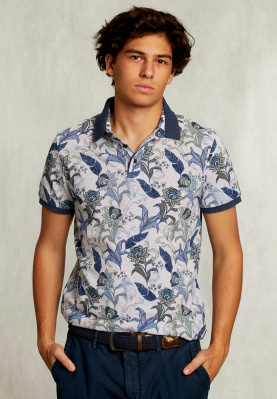 Custom fit cotton floral polo dark oyster mix