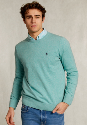 Normal fit basic cotton crew neck pullover sisal mix