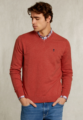 Normal fit basic cotton V-neck pullover masai mix