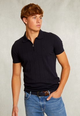 Slim fit cotton polo sweater navy