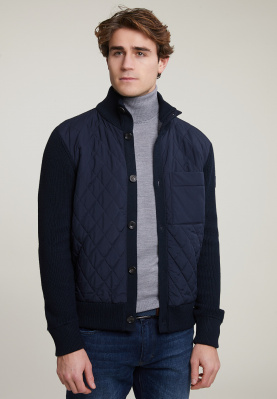 Custom fit quilted virgin wool jacket with buttons blue
