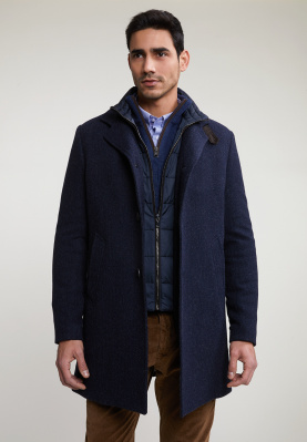 Woolen coat detachable collar blue