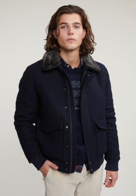 Woolen jacket applied pockets blue