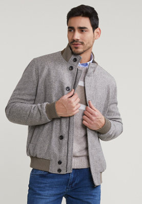 Manteau laine boutonné gris/marron