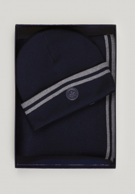 Box scarf and hat dark navy for men