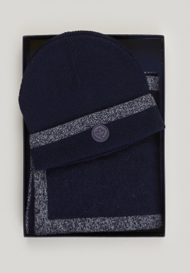 Box scarf and hat navy for men