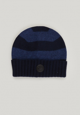Striped wool-cashmere hat navy/oriental blue mix for men