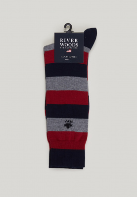 Long striped cotton socks admiral/ dark red