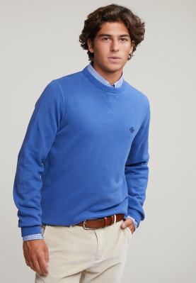Basic crew neck sweater crown blue