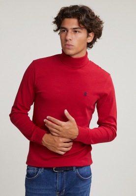 Cotton roll neck T-shirt long sleeves aspen red