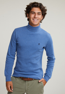 Cotton roll neck T-shirt long sleeves crown blue mix
