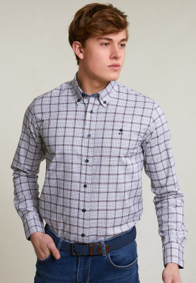 Custom fit checked shirt white/brown