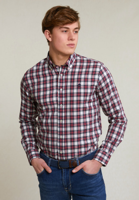 Custom fit checked shirt red/beige