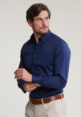 Custom fit uni cotton shirt blue