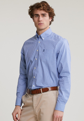 Regular fit geruit hemd blauw/wit