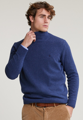 Loose fit wool-cashmere roll neck sweater lt oriental blue mix