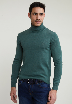 Slim fit basic merino roll neck sweater dk fynboss mix