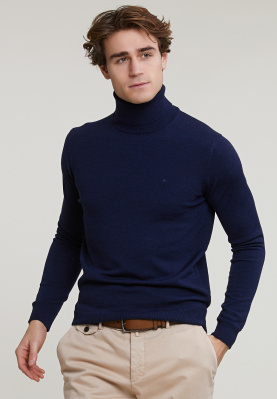 Slim fit basic merino roll neck sweater lt stellar mix
