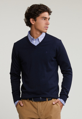 Custom fit basic merino V-neck sweater stellar mix