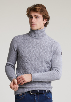 Custom fit wool-cashmere roll neck sweater inox mix
