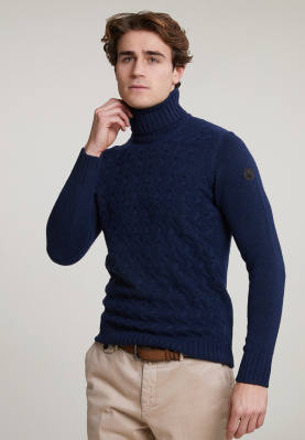 Custom fit wool-cashmere roll neck sweater stellar mix