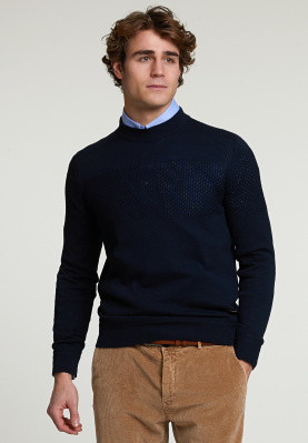 Custom fit virgin wool crew neck sweater navy